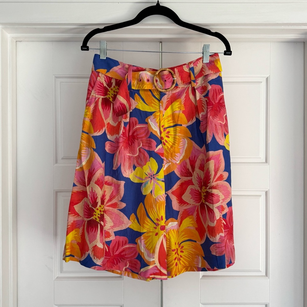 Farm Rio x Anthropologie Linen Blend Belted Floral Bermuda Shorts NWT - size S